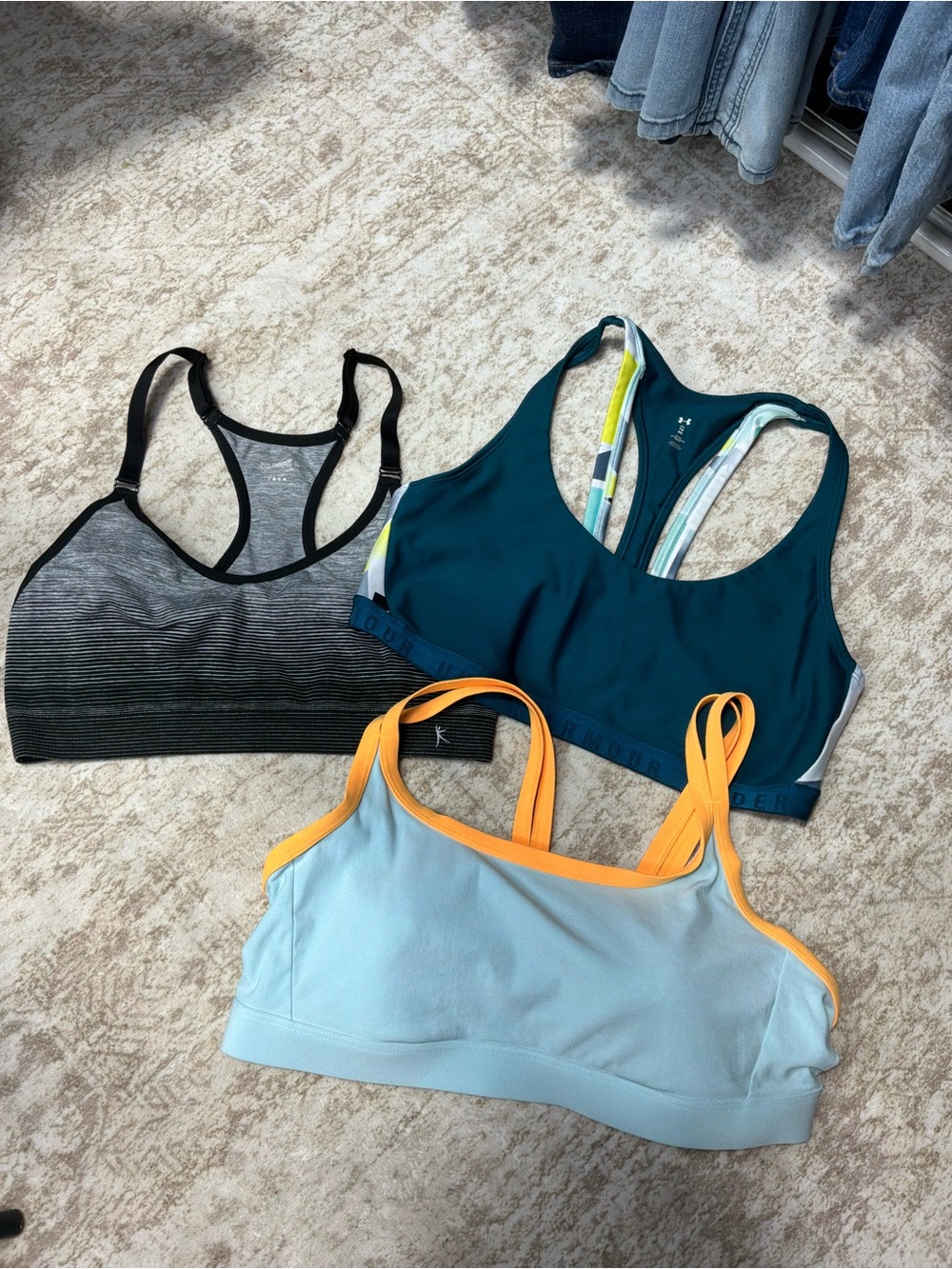 Under Armour Teal Sports Bra with Light Blue & Orange-Trim Bralette Set